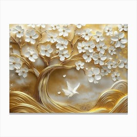 Gold Tree With White Flowers Canvas Print