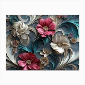 A Beautiful 3d Luxury Floral Seamless Pattern Background, Colorful 3d Abstraction 3d Wrap 1 Canvas Print