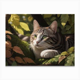 A Cat Lounging In The Shade Of Leaves And Trees Canvas Print