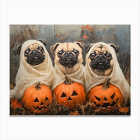 Halloween Pugs In Oil 21 Canvas Print