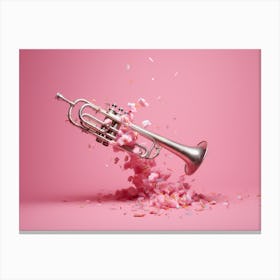Trumpet / Silver Trumpet With Pink Streamers Canvas Print