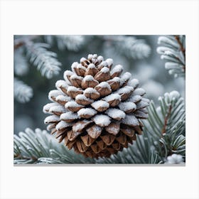 Snowy Pine Cone Canvas Print