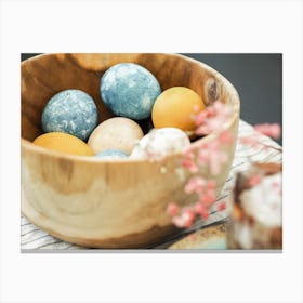 Easter Eggs In A Wooden Bowl Canvas Print