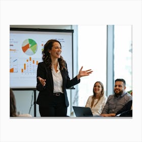 Businesswoman Exuding Joy As She Confidently Conducts A Training Seminar Engaging Audience With Dyn (3) Canvas Print