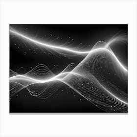 Abstract Image Of A Flowing White Wave With Sparkling Particles On A Black Background, Creating A Sense Of Movement And Energy Canvas Print