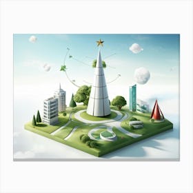 Business And Directional Icons Arrayed In Three Dimensional Space Featuring A Stylized Growing Tre (4) Canvas Print