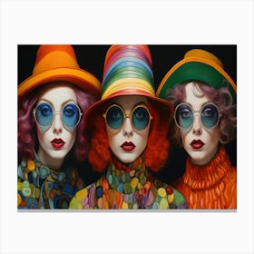 Three Women Wearing Colored Hats Glasses And Hats 2 Canvas Print