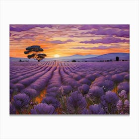 Lavender field with sunset Canvas Print