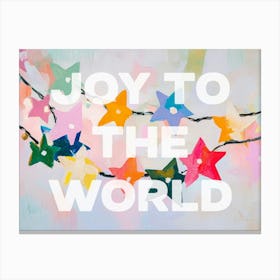 Joy To The World. Acrylic Christmas Light Garland with Quote Canvas Print