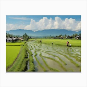 Village Rice Fields In Bali paintings art print 1 Canvas Print