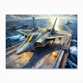 Fighter Jet Taking Off From An Aircraft Carrier Canvas Print