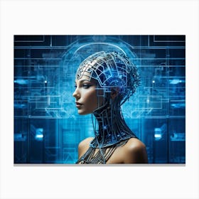 A Cybernetic Womans Head Abstractly Adorned With A Mesmerizing Grid Pattern Symbolizing Innovation 2 1 Canvas Print