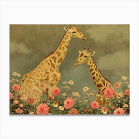 Floral Animal Illustration Giraffe 1 Canvas Print