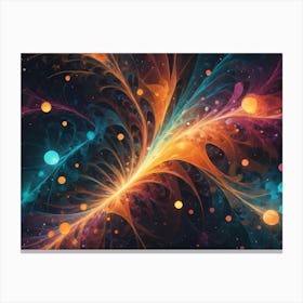 Colorful Abstract Fractal Art Resembling A Cosmic Explosion With Orange, Blue, And Purple Hues, Adorned With Sparkling Particles Canvas Print