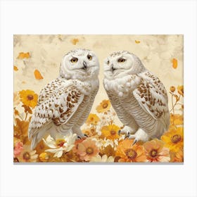 Floral Animal Illustration Snowy Owl 2 Canvas Print