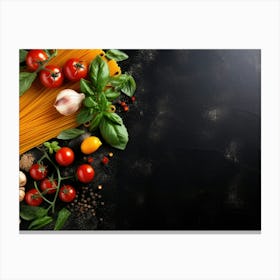 Pasta And Vegetables On Black Background Canvas Print