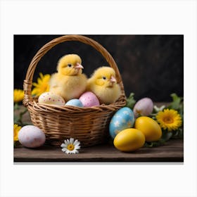Easter Chicks In Basket Canvas Print