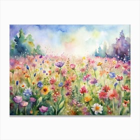 Watercolor Painting Of A Colorful Wildflower Meadow Canvas Print