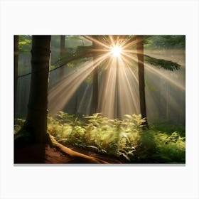 Forest With Sunbeams 12 Canvas Print