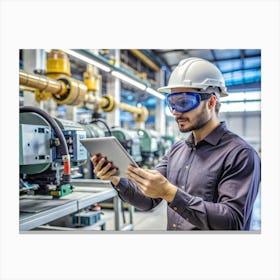 Man Using Tablet In Factory Canvas Print