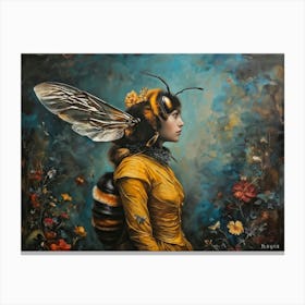 Surrealistic Painting Of A Human Bee Hybrid Regal With A Royal Bearing Depicted In A Side View Por Canvas Print