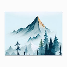 Mountain And Forest In Minimalist Watercolor Horizontal Composition 48 Canvas Print