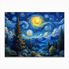 In A Van Gogh Generate A Serene Forest Illuminate Canvas Print