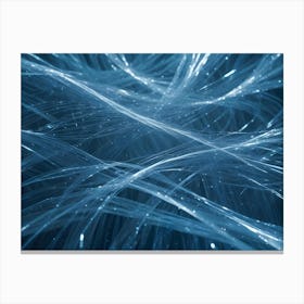 Abstract Blue Background With Glowing Streaks Of Light, Resembling A Network Of Fibers Or Data Streams Canvas Print