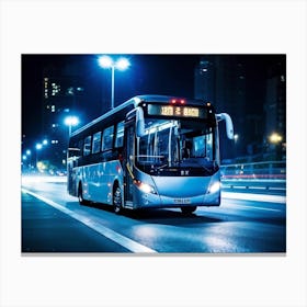 Bus On The Road At Night Canvas Print