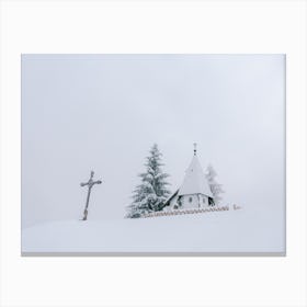 White church in the snow and mist | Austria |  Canvas Print