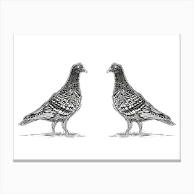 Pigeon Pair Linocut Print Canvas Print