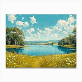 Lake And Flowers Canvas Print