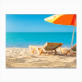 Sand Beach With Umbrella Canvas Print