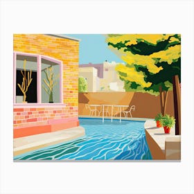 Summer London Patio, Outdoors With Pool And Trees, Hockney Style Canvas Print