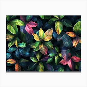 Multicolor Background Texture Green Fresh Leaves Jungle Hawaii Tropical Pattern Canvas Print