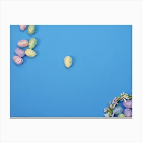 Easter Eggs On Blue Background 3 Canvas Print