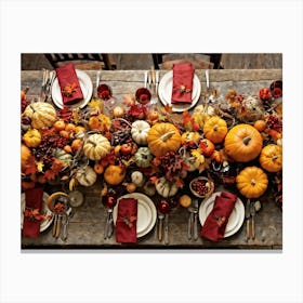 An Autumn Harvest Table Spanning Old Rustic Wooden Planks Teeming Under The Weight Of Vibrant Fre (2) Canvas Print