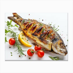 Grilled Fish On White Background 1 Canvas Print