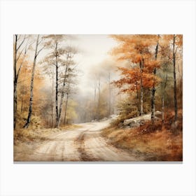 A Painting Of Country Road Through Woods In Autumn 56 Canvas Print
