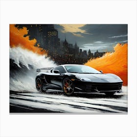 Black Sports Car In The City 1 Canvas Print