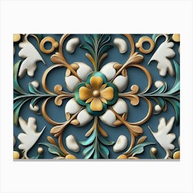 Seamless Relief Sculptureation Retro Pattern Round Cross Frame Chain Flower Canvas Print