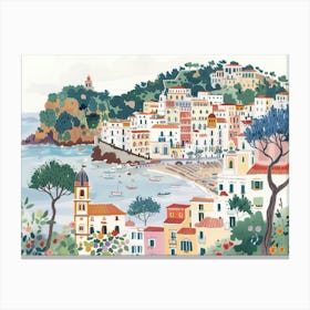 Amalfi Coast Landmarks Painting Landscape Canvas Print