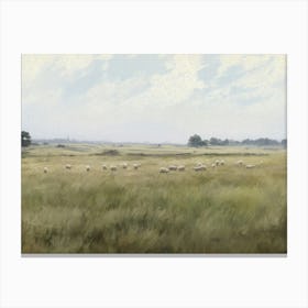 Vintage Sheep Grazing Painting Canvas Print