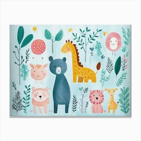 Kids Art With Animals And Pastel Colors 3 Canvas Print