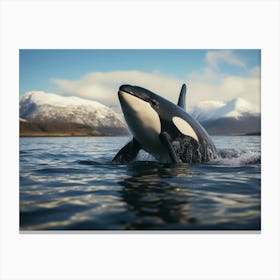Realistic Orca Whale Icy Mountain Photography Style 1 Canvas Print