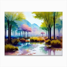 Watercolor Of Trees 1 Canvas Print