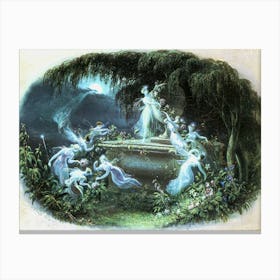 The Visit at Midnight 1832 Fairies Signed Oil Painting by Edmund Thomas Parris - English British Victorian Painter HD Remastered 1 Canvas Print