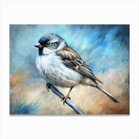 Watercolor Painting Of A Small Bird On A Branch Canvas Print