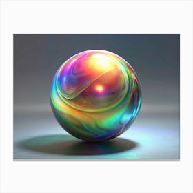 A 3d Rendering Of A Shiny, Iridescent Sphere With Swirling Colors, Against A Light Blue Background Canvas Print