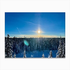 At The Onset Of Winter A Snowy Panorama Unfolds A Vast Forest Exists Beneath The Far Reaching Sky (1) Canvas Print